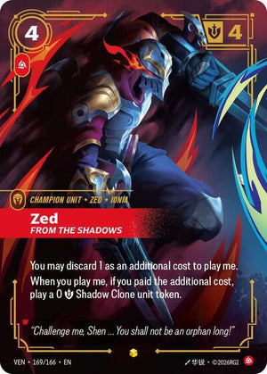 Riftbound - Vendetta - Zed, From the Shadows (Overnumbered) - 169/166 - Showcase