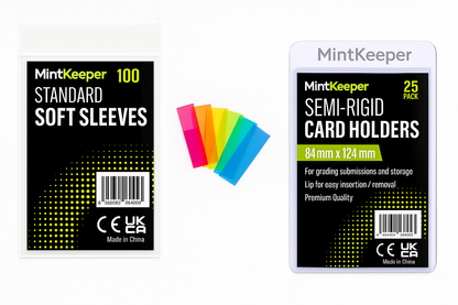 MintKeeper Basic Grading Bundle – 25 Submissions (100 Sleeves + 25 Semi-Rigids + Pull Tabs)
