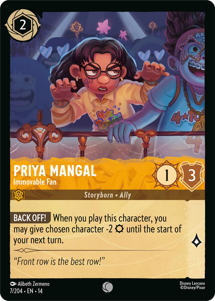 Disney Lorcana TCG - Hyperia City - Priya Mangal - Immovable Fan - 7/204 - Common - Cold Foil