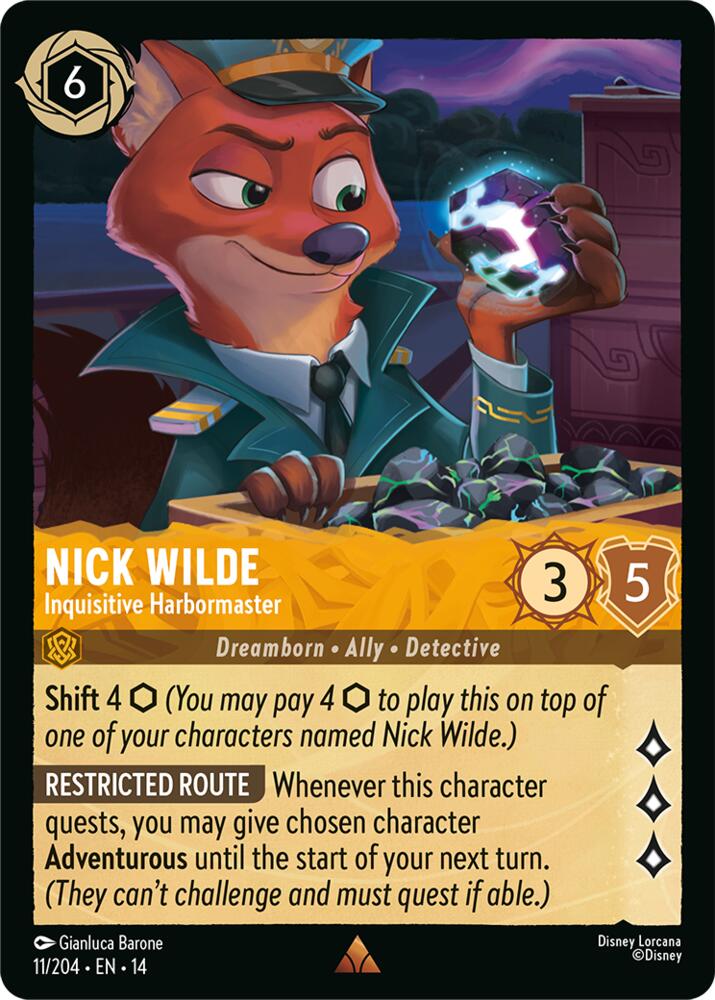 Disney Lorcana TCG - Hyperia City - Nick Wilde - Inquisitive Harbormaster - 11/204 - Rare - Cold Foil
