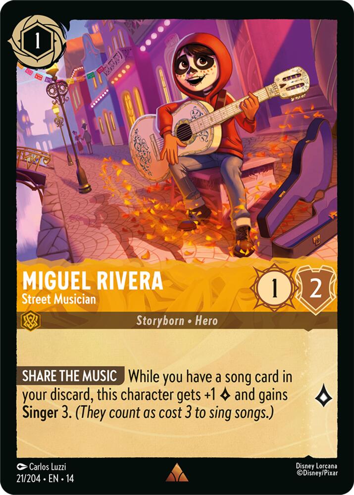 Disney Lorcana TCG - Hyperia City - Miguel Rivera - Street Musician - 21/204 - Rare