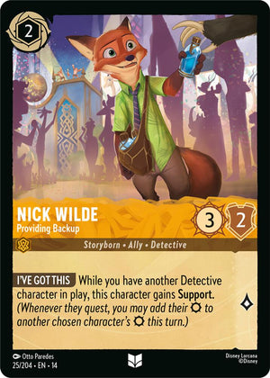 Disney Lorcana TCG - Hyperia City - Nick Wilde - Providing Backup - 25/204 - Uncommon - Cold Foil