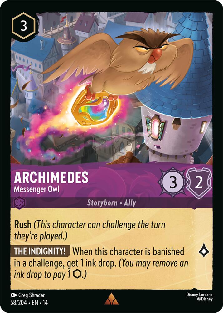 Disney Lorcana TCG - Hyperia City - Archimedes - Messenger Owl - 58/204 - Rare - Cold Foil