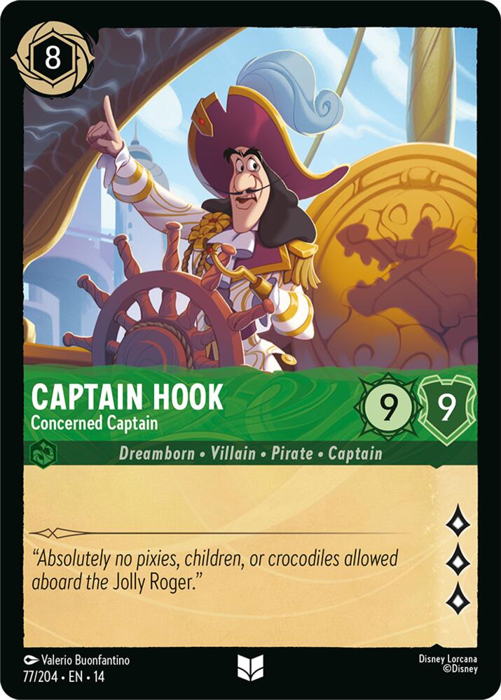 Disney Lorcana TCG - Hyperia City - Captain Hook - Concerned Captain - 77/204 - Uncommon - Cold Foil