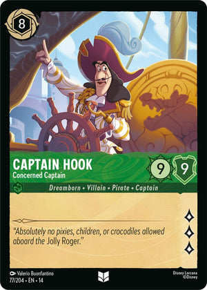 Disney Lorcana TCG - Hyperia City - Captain Hook - Concerned Captain - 77/204 - Uncommon - Cold Foil