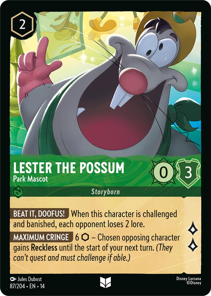 Disney Lorcana TCG - Hyperia City - Lester the Possum - Park Mascot - 87/204 - Uncommon - Cold Foil