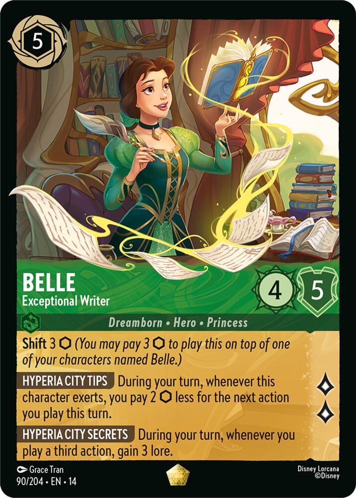 Disney Lorcana TCG - Hyperia City - Belle - Exceptional Writer - 90/204 - Legendary
