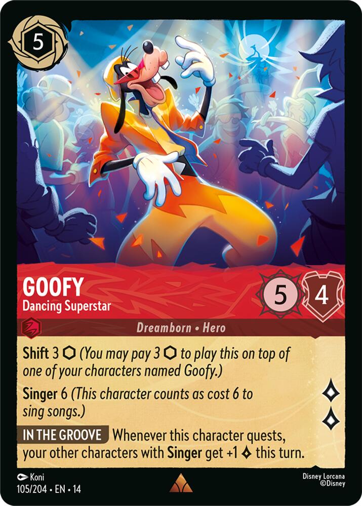 Disney Lorcana TCG - Hyperia City - Goofy - Dancing Superstar - 105/204 - Rare - Cold Foil