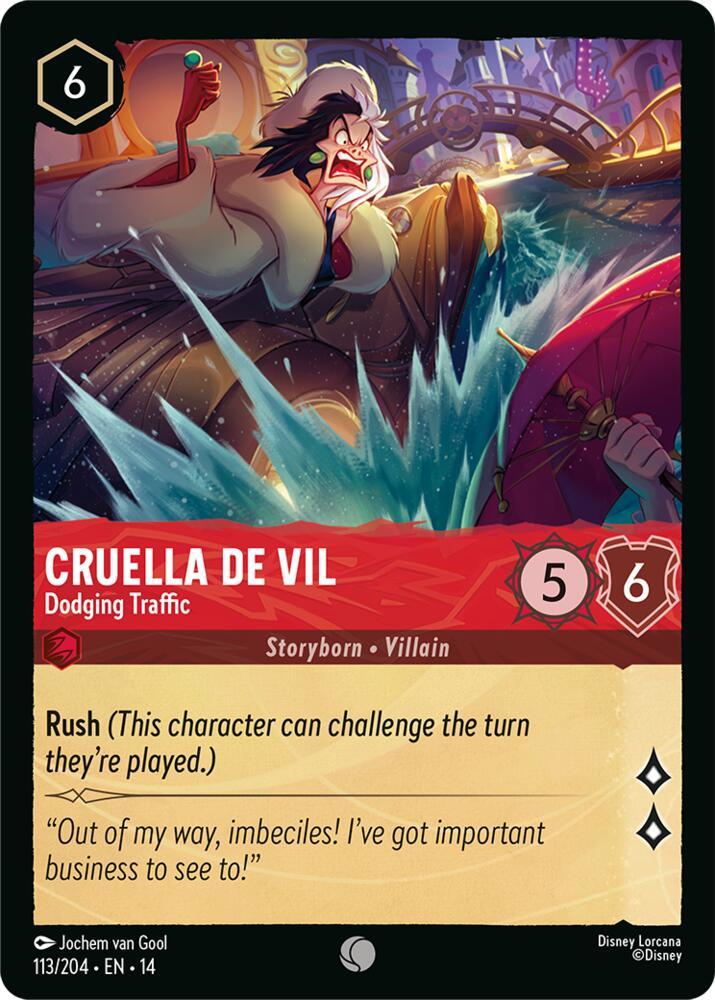Disney Lorcana TCG - Hyperia City - Cruella De Vil - Dodging Traffic - 113/204 - Common