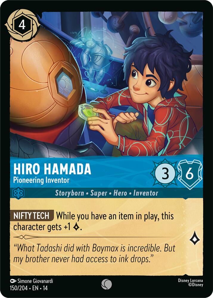 Disney Lorcana TCG - Hyperia City - Hiro Hamada - Pioneering Inventor - 150/204 - Common