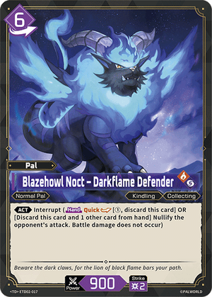 Palworld TCG - Dawn of Palpagos Green Purple - Blazehowl Noct - Darkflame Defender - ETD02-017