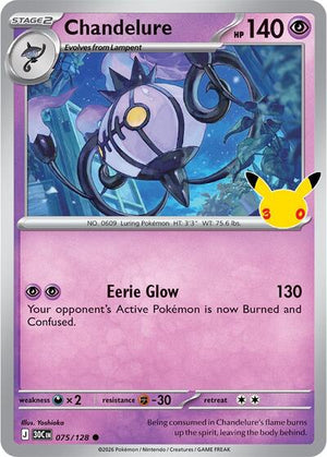 Pokemon TCG - ME: 30th Celebration - Chandelure - 075/128 - Holofoil