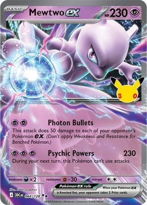 Pokemon TCG - ME: 30th Celebration - Mewtwo ex - 064/128 - Holofoil