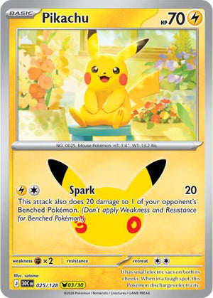 Pokemon TCG - ME: 30th Celebration - Pikachu - 025/128 - Holofoil