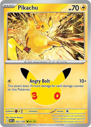 Pokemon TCG - ME: 30th Celebration - Pikachu - 052/128 - Holofoil