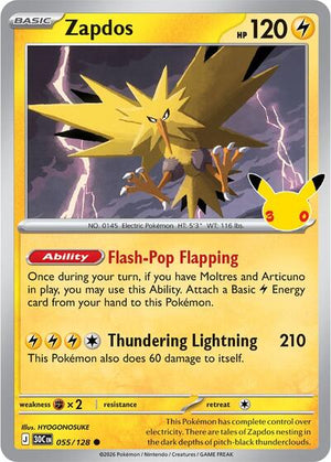 Pokemon TCG - ME: 30th Celebration - Zapdos - 055/128 - Holofoil