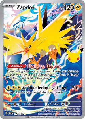 Pokemon TCG - ME: 30th Celebration - Zapdos - 133/128 - Holofoil