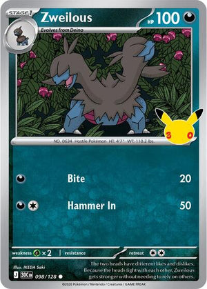 Pokemon TCG - ME: 30th Celebration - Zweilous - 098/128 - Holofoil