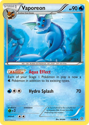 Pokemon TCG - XY - Ancient Origins - Vaporeon - 22/98 - Reverse Holofoil