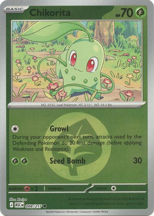 Pokemon TCG - ME: Ascended Heroes - Chikorita - 008/217 - Energy Symbol Reverse Holofoil