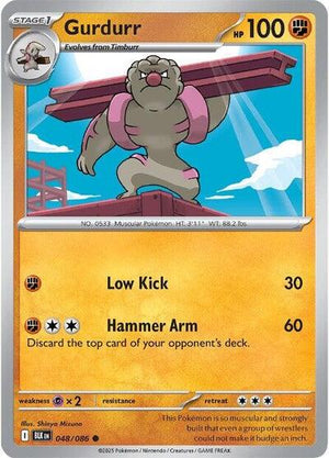 Pokemon TCG - SV10.5: Black Bolt - Gurdurr - 048/086 - Reverse Holofoil