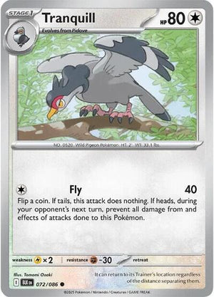 Pokemon TCG - SV10.5: Black Bolt - Tranquill - 072/086 - Reverse Holofoil