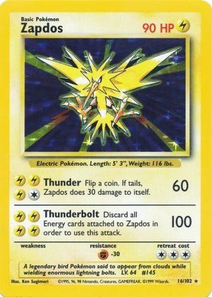 Pokemon TCG - Base Set - Zapdos - 016/102 - Holofoil
