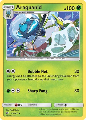 Pokemon TCG - SM - Burning Shadows - Araquanid - 15/147 - Reverse Holofoil