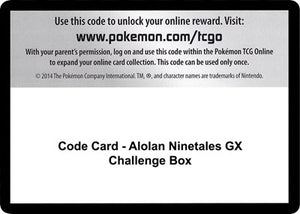 Pokemon TCG - SM - Burning Shadows - Code Card - Alolan Ninetales GX Challenge Box