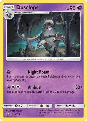 Pokemon TCG - SM - Burning Shadows - Dusclops - 52/147 - Reverse Holofoil