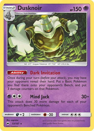 Pokemon TCG - SM - Burning Shadows - Dusknoir - 53/147 - Holofoil