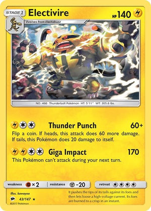 Pokemon TCG - SM - Burning Shadows - Electivire - 43/147