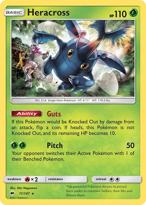 Pokemon TCG - SM - Burning Shadows - Heracross - 11/147 - Reverse Holofoil
