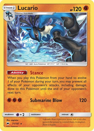 Pokemon TCG - SM - Burning Shadows - Lucario - 71/147 - Reverse Holofoil