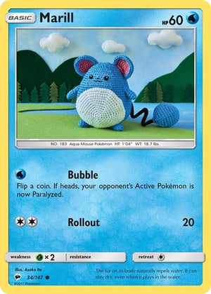 Pokemon TCG - SM - Burning Shadows - Marill - 34/147 - Reverse Holofoil