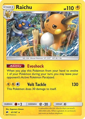 Pokemon TCG - SM - Burning Shadows - Raichu - 41/147 - Reverse Holofoil