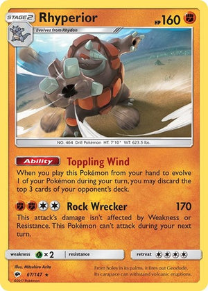 Pokemon TCG - SM - Burning Shadows - Rhyperior - 67/147 - Reverse Holofoil