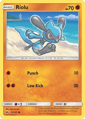 Pokemon TCG - SM - Burning Shadows - Riolu - 70/147 - Reverse Holofoil