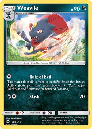 Pokemon TCG - SM - Burning Shadows - Weavile - 86/147