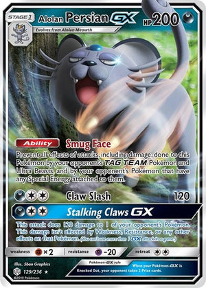 Pokemon TCG - SM - Cosmic Eclipse - Alolan Persian GX - 129/236 - Holofoil