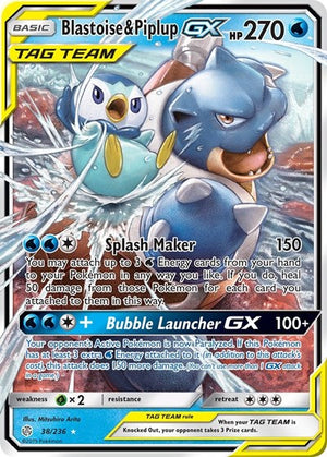 Pokemon TCG - SM - Cosmic Eclipse - Blastoise & Piplup GX - 38/236 - Holofoil