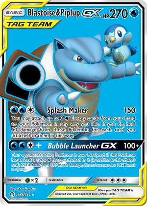 Pokemon TCG - SM - Cosmic Eclipse - Blastoise & Piplup GX - 214/236 - Holofoil