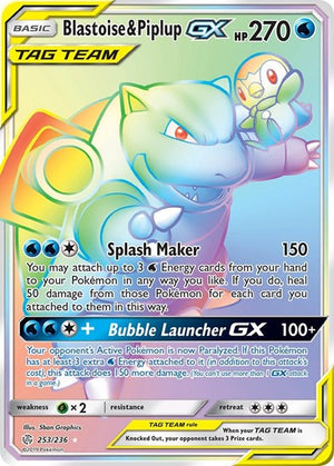 Pokemon TCG - SM - Cosmic Eclipse - Blastoise & Piplup GX - 253/236 - Holofoil