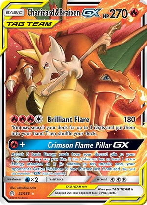 Pokemon TCG - SM - Cosmic Eclipse - Charizard & Braixen GX - 22/236 - Holofoil