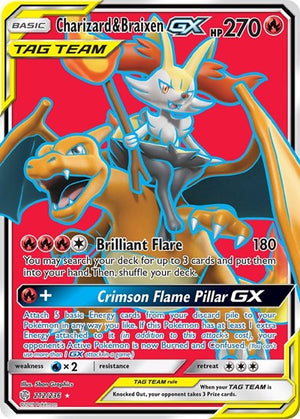 Pokemon TCG - SM - Cosmic Eclipse - Charizard & Braixen GX - 212/236 - Holofoil