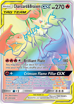 Pokemon TCG - SM - Cosmic Eclipse - Charizard & Braixen GX - 251/236 - Holofoil