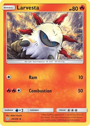 Pokemon TCG - SM - Cosmic Eclipse - Larvesta - 34/236 - Reverse Holofoil
