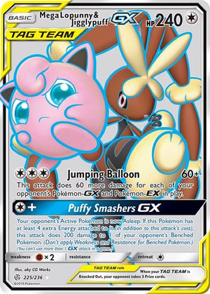 Pokemon TCG - SM - Cosmic Eclipse - Mega Lopunny & Jigglypuff GX - 225/236 - Holofoil