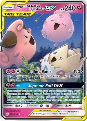 Pokemon TCG - SM - Cosmic Eclipse - Togepi & Cleffa & Igglybuff GX - 143/236 - Holofoil
