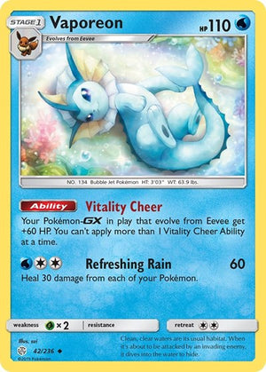 Pokemon TCG - SM - Cosmic Eclipse - Vaporeon - 42/236 - Reverse Holofoil